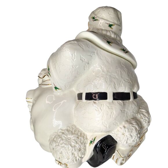 Holly Holiday Santa Claus Cookie Jar Large Ceramic Bag of Toys Holly Trim - Picture 4 of 13